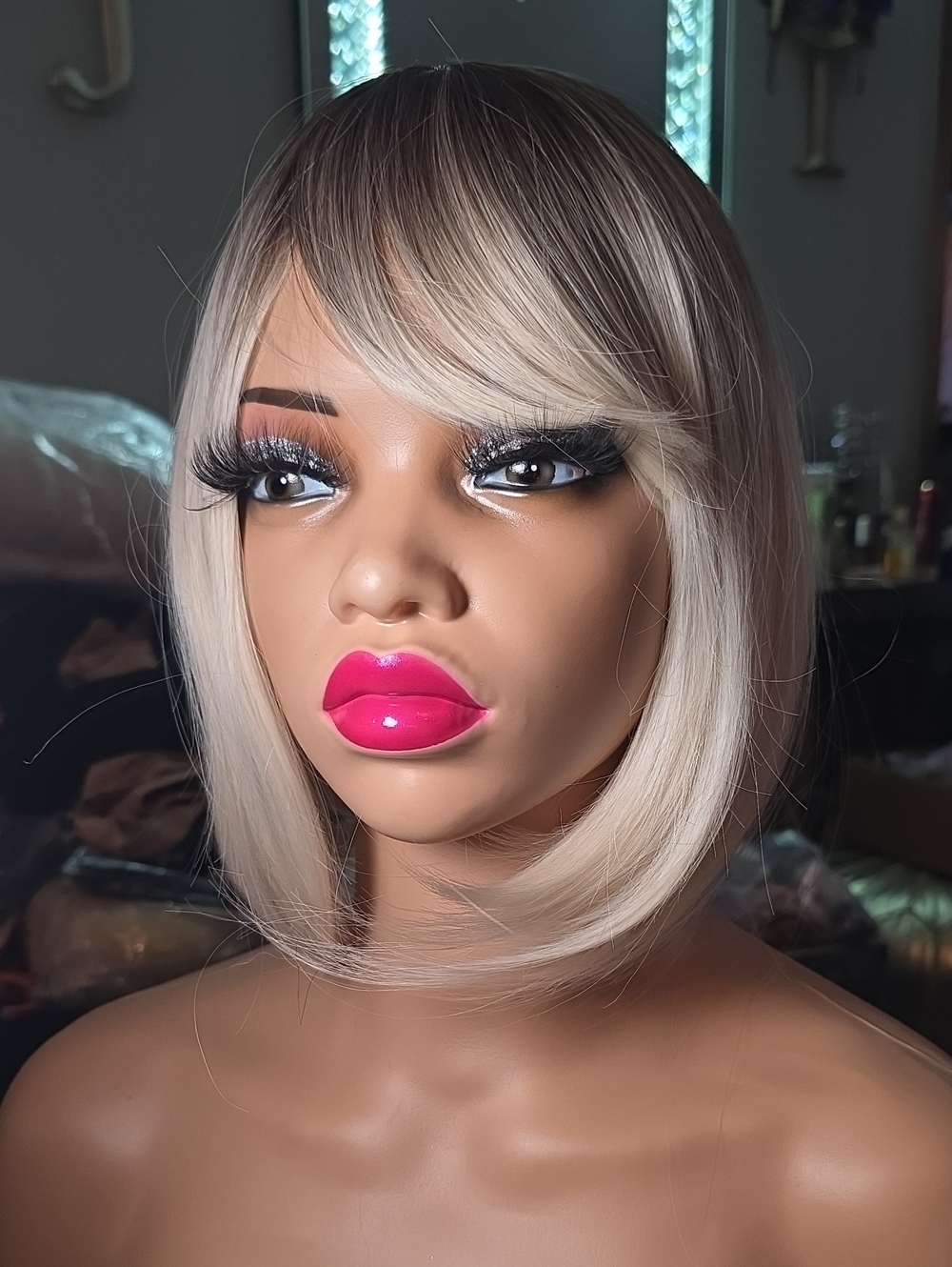 Blonde Short Bob Wig with Side-Swept Bangs - Women Hair (A10)